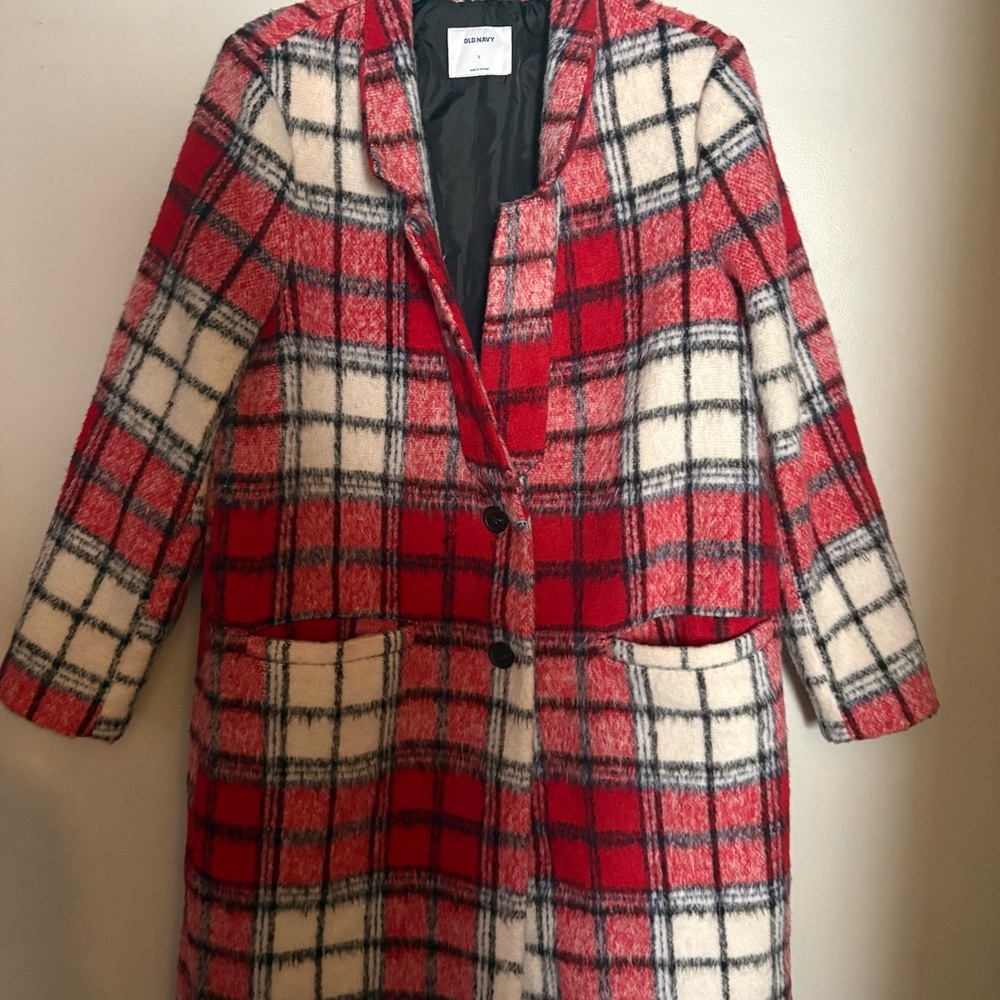 Old Navy Red and White Checkered Coat
